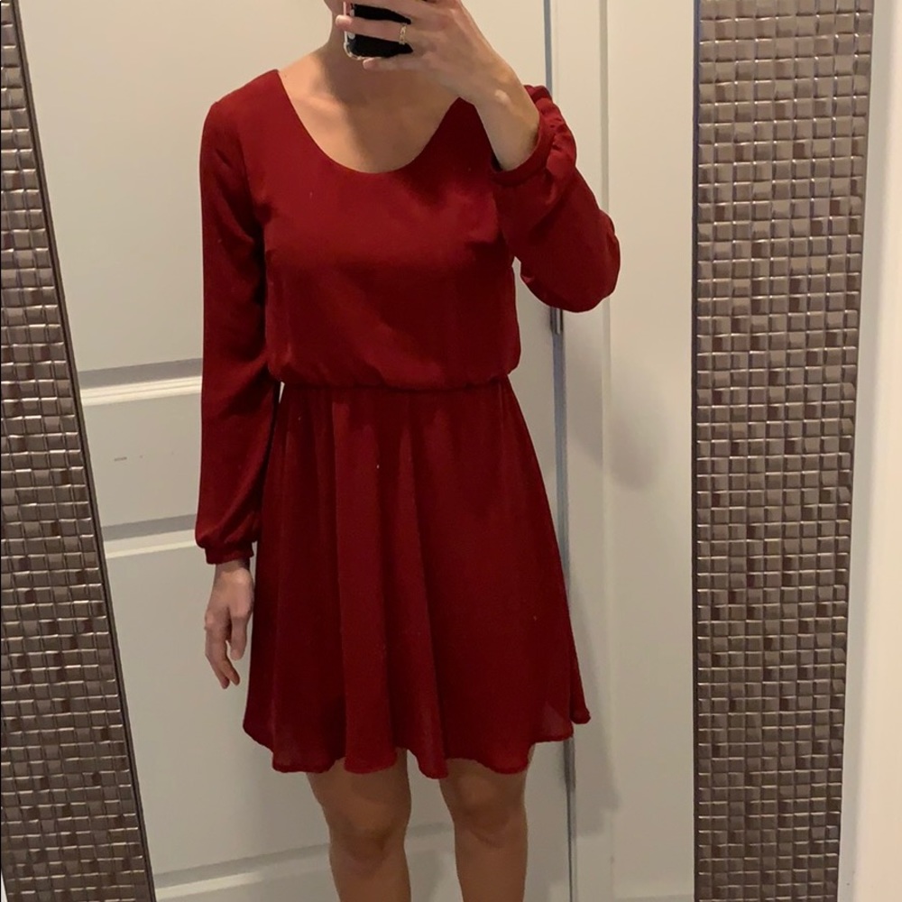 Francesca’s Red/burgundy long sleeve chiffon dress